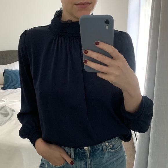 Zara Navy Silk Blouse Small - Picture 3 of 5